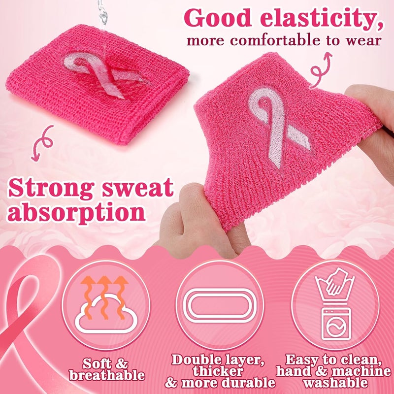 Biubee 12/24/48Pcs Breast Cancer Awareness Wristbands - Football Pink Ribbon Wristbands Bulk for Youth Men Women, Elastic Gymnastics Sports Wrist Sweatbands for Football Baseball Athletic Sports - Image 4